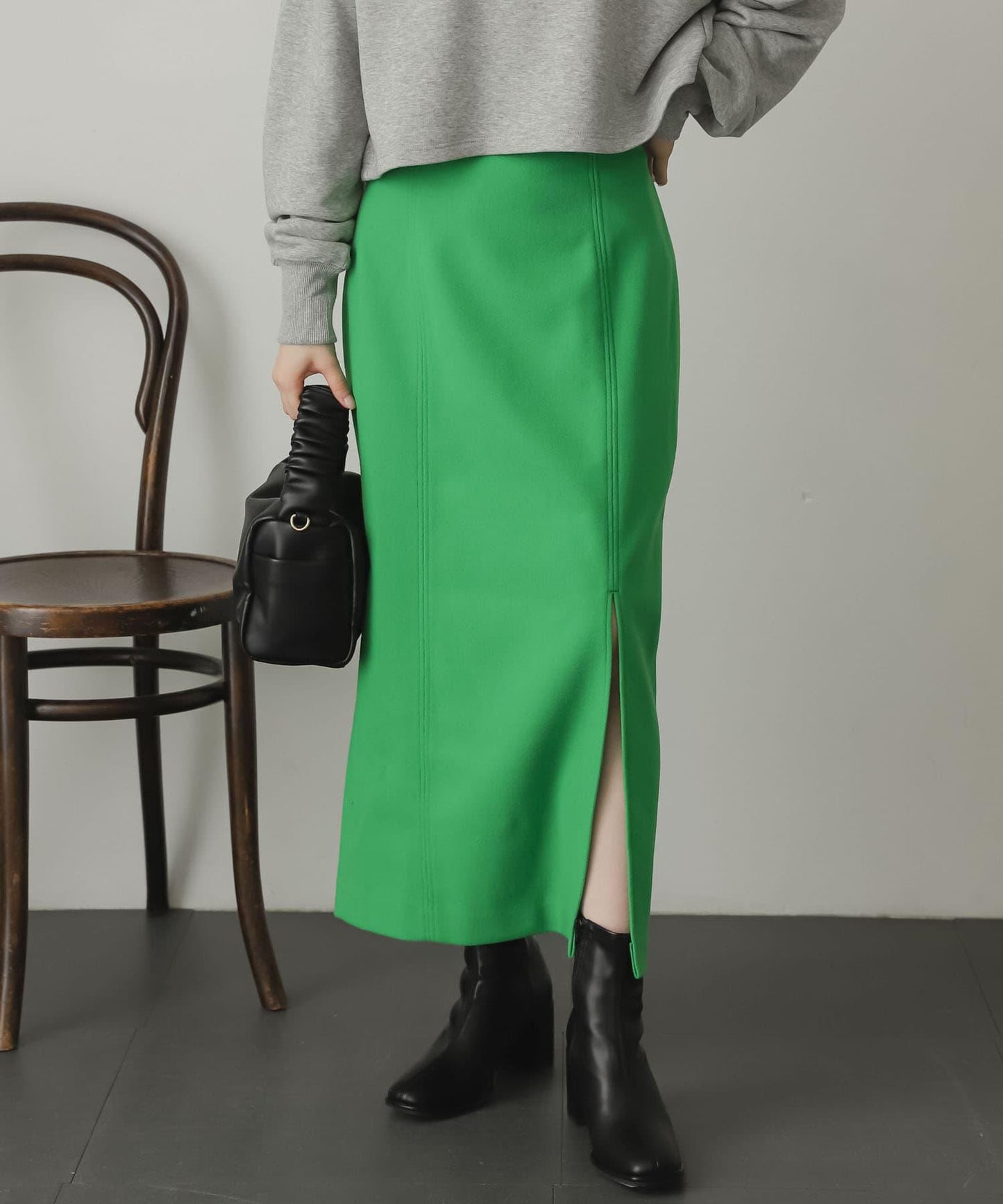 羊毛感針織開叉修身半身裙