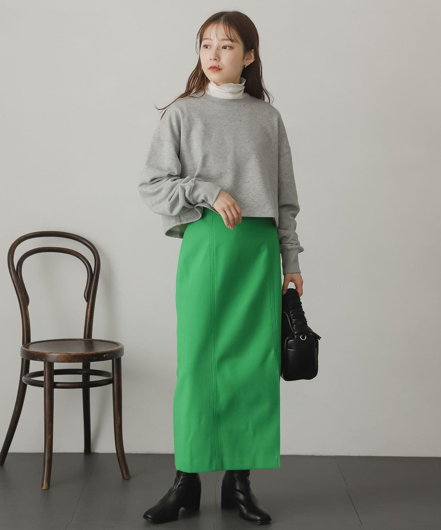 羊毛感針織開叉修身半身裙