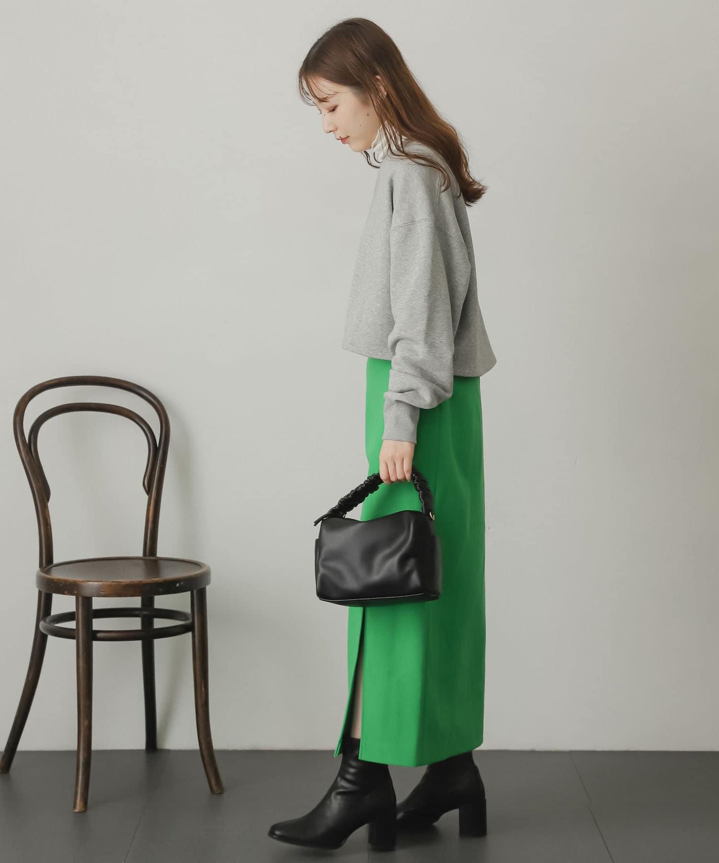 羊毛感針織開叉修身半身裙