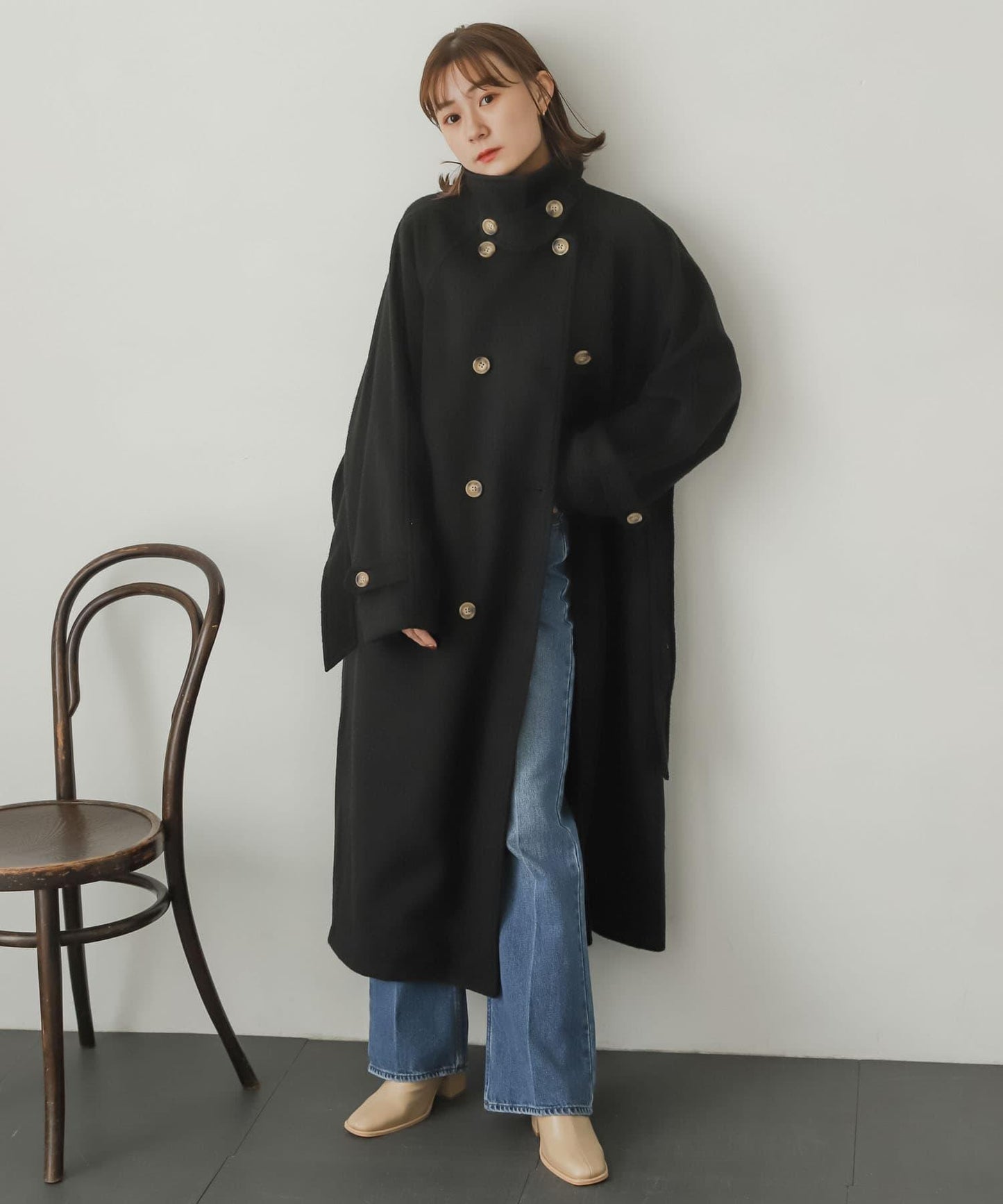 羊毛感2WAY單排扣長款大衣