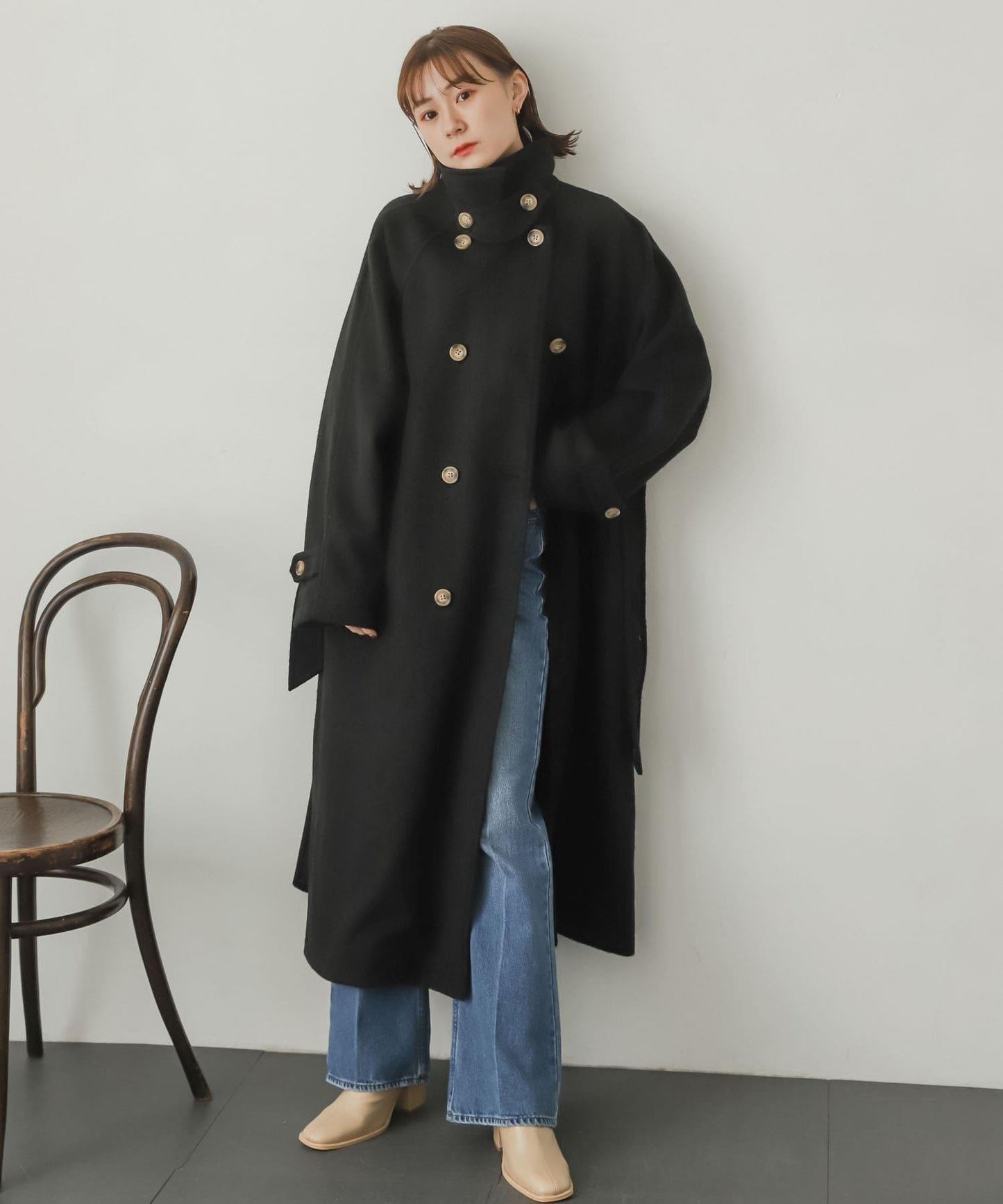 羊毛感2WAY單排扣長款大衣