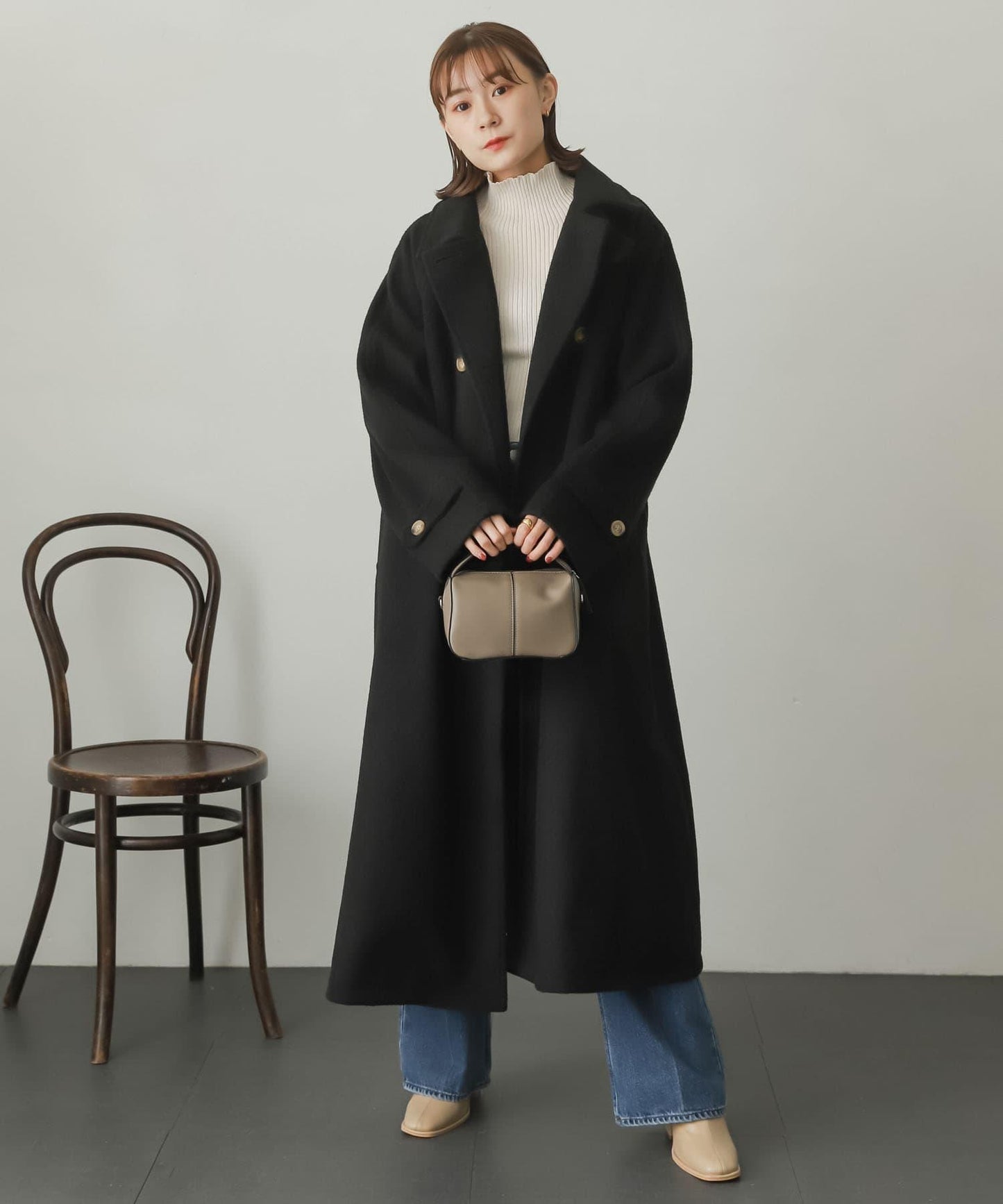 羊毛感2WAY單排扣長款大衣