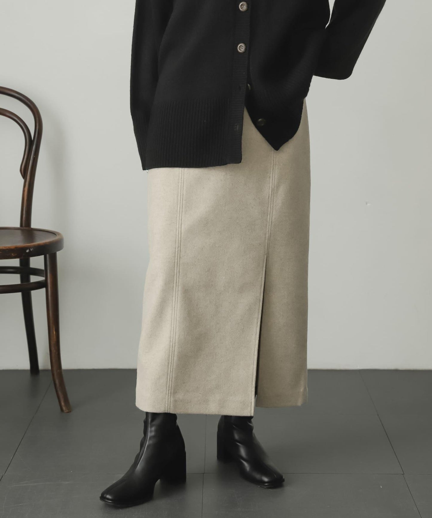 羊毛感針織開叉修身半身裙