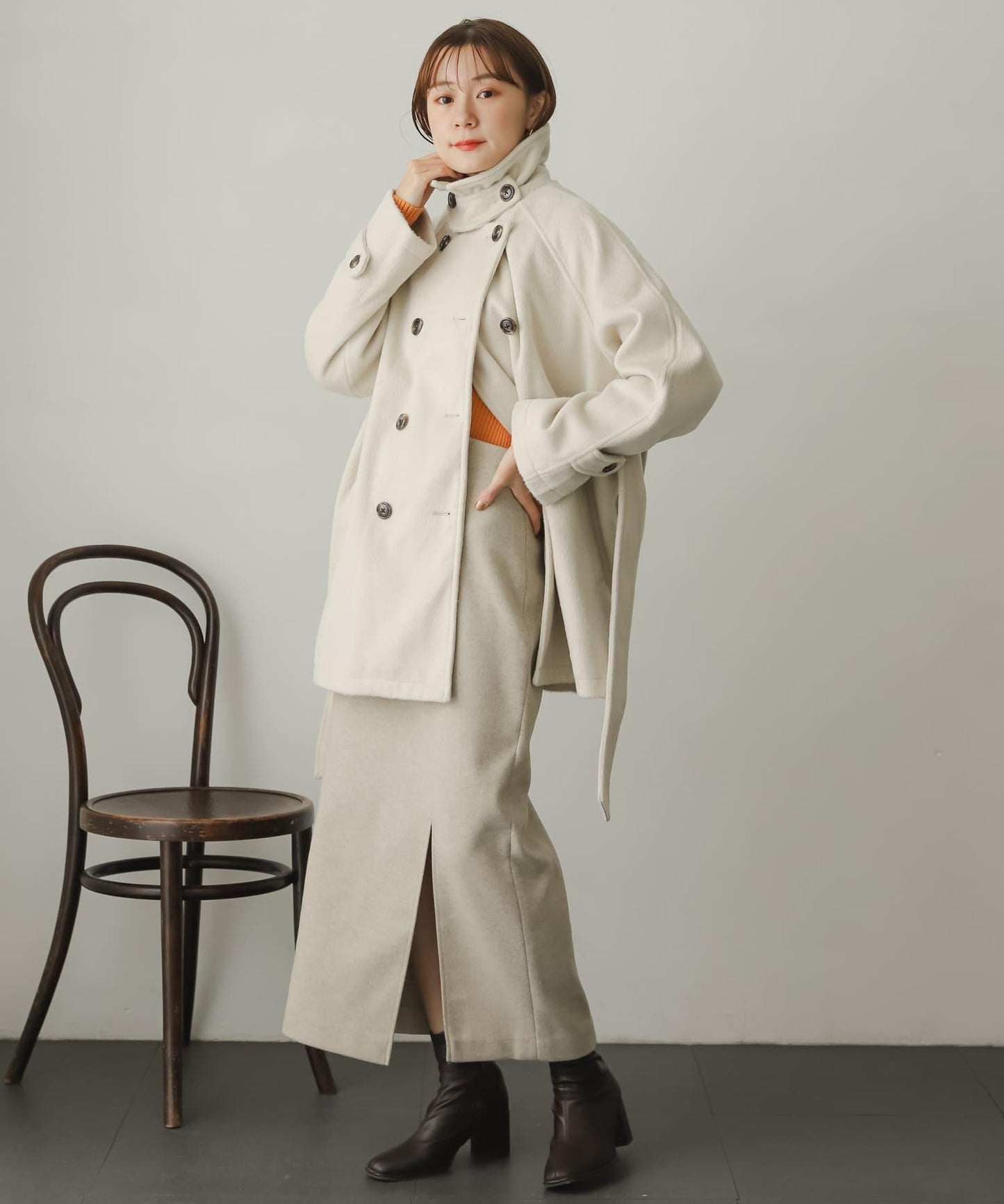 羊毛感針織開叉修身半身裙