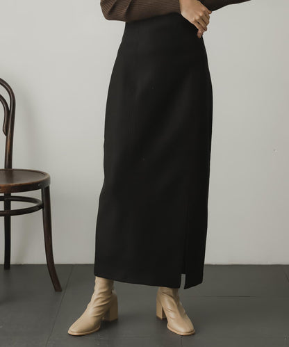 羊毛感針織開叉修身半身裙