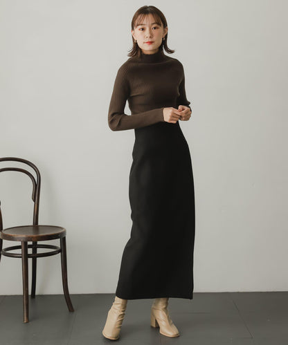 羊毛感針織開叉修身半身裙