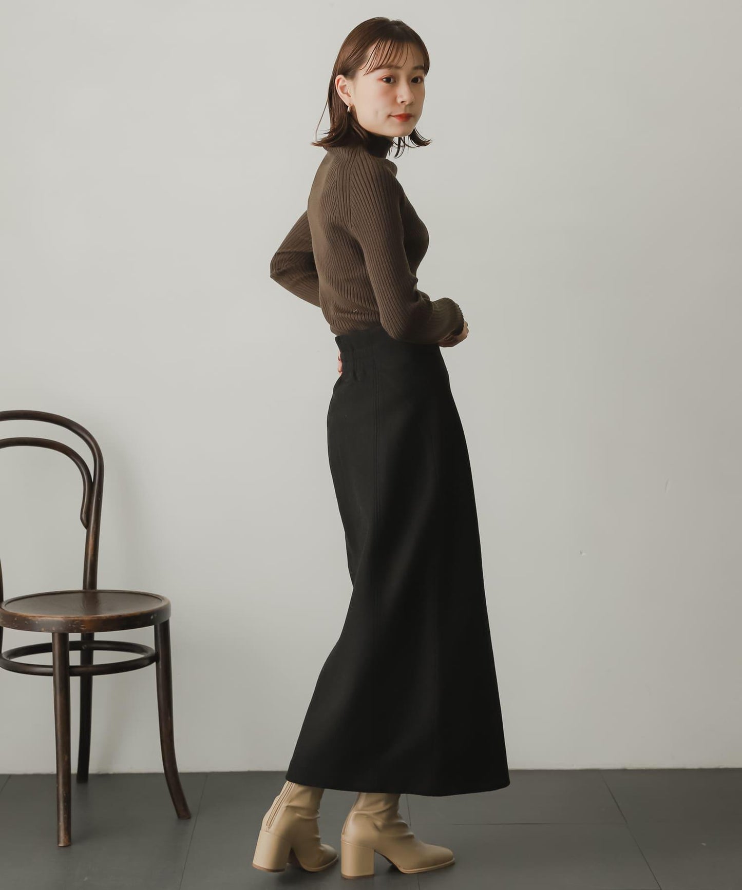 羊毛感針織開叉修身半身裙