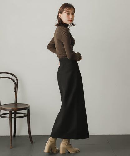 羊毛感針織開叉修身半身裙