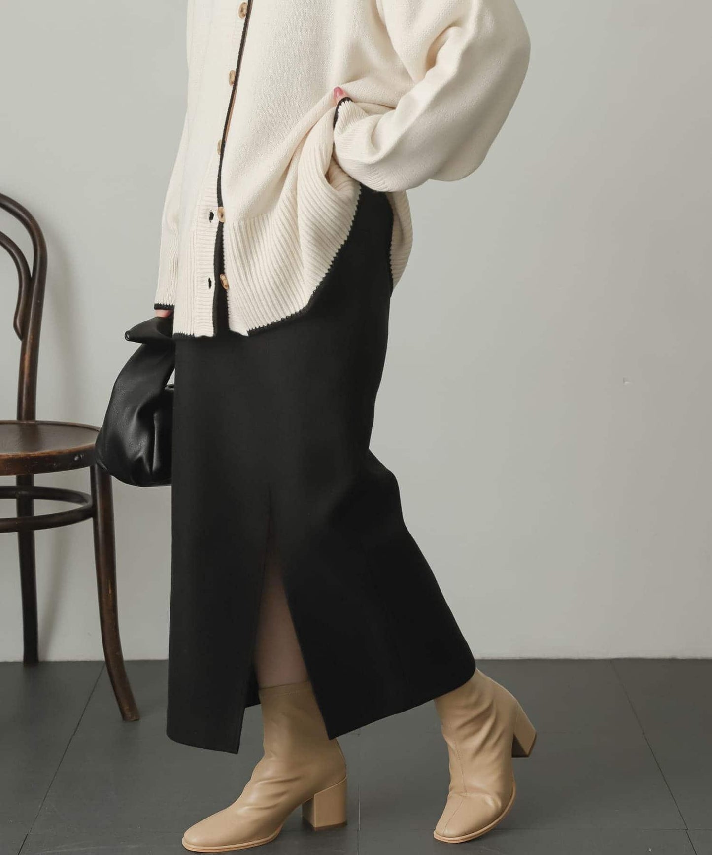 羊毛感針織開叉修身半身裙