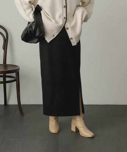 羊毛感針織開叉修身半身裙