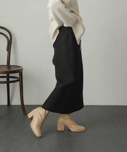 羊毛感針織開叉修身半身裙