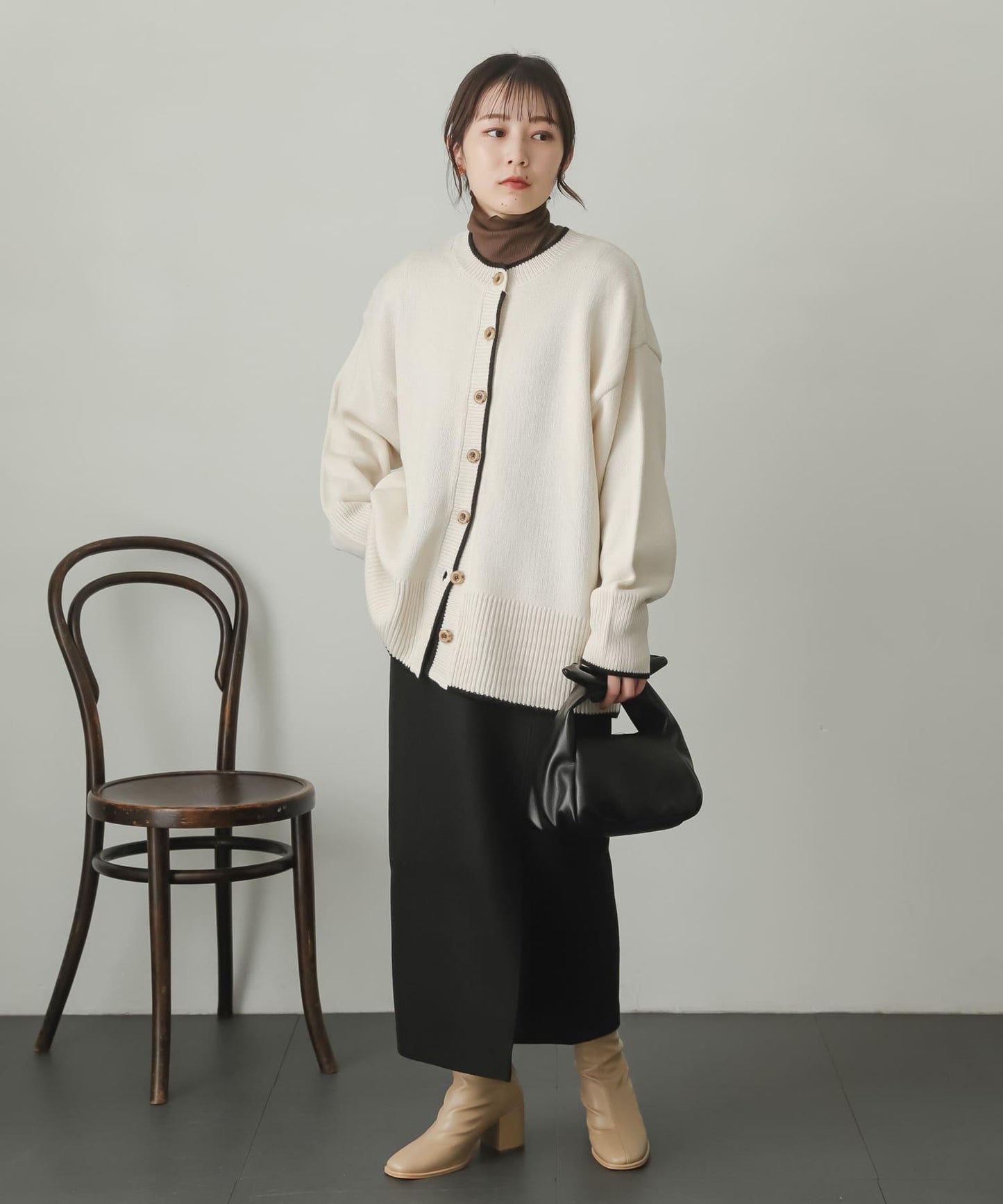 羊毛感針織開叉修身半身裙