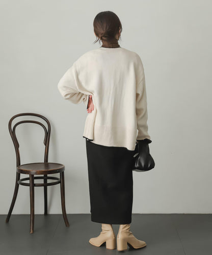 羊毛感針織開叉修身半身裙