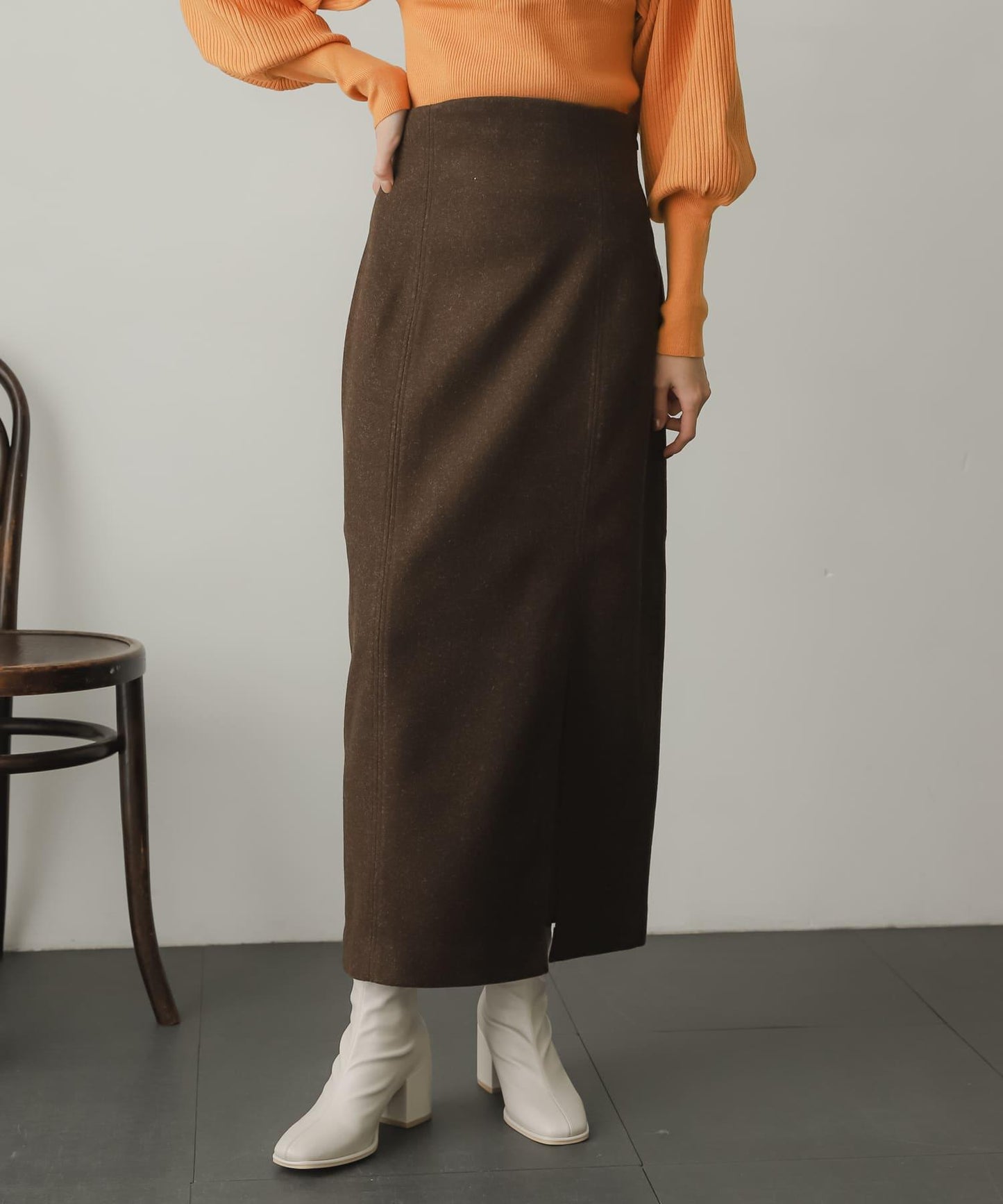 羊毛感針織開叉修身半身裙