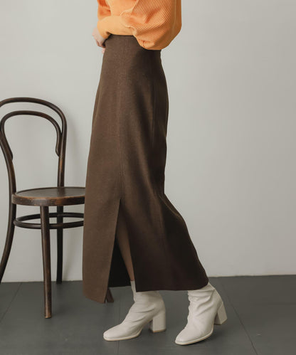 羊毛感針織開叉修身半身裙