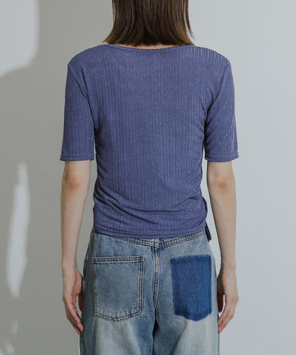 鏤空褶皺上衣（五分袖）