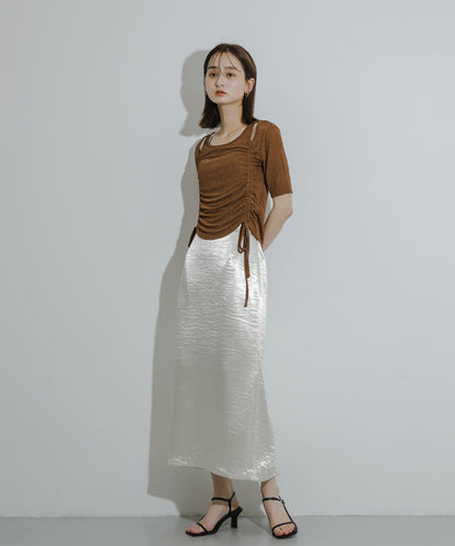 鏤空褶皺上衣（五分袖）