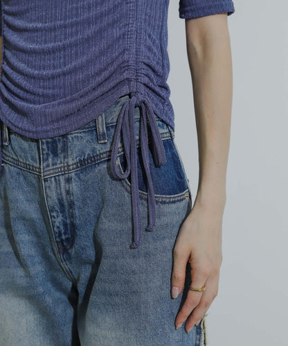 鏤空褶皺上衣（五分袖）