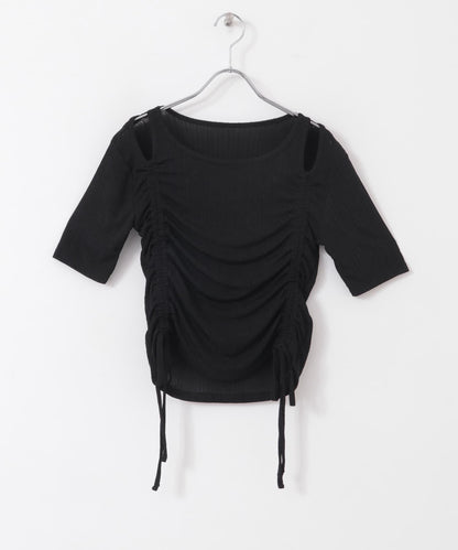 鏤空褶皺上衣（五分袖）