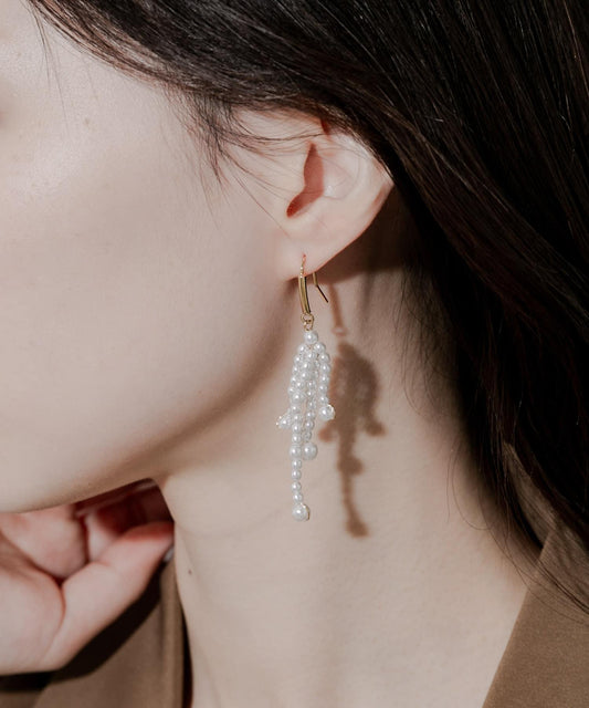 珍珠金屬流蘇耳環