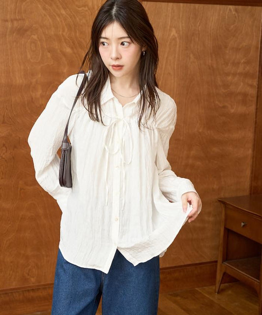 壓褶工藝蝴蝶結褶皺襯衫