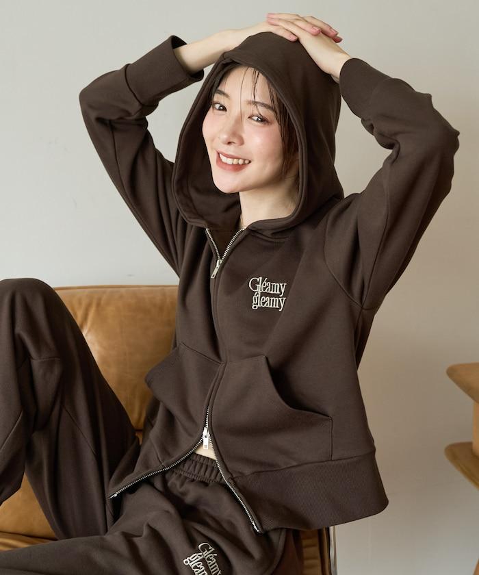 標誌刺繡加絨全拉鍊連帽衛衣（可搭配套裝）