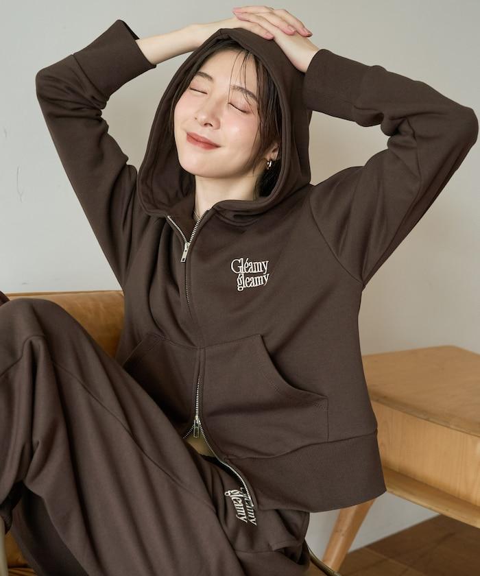 標誌刺繡加絨全拉鍊連帽衛衣（可搭配套裝）