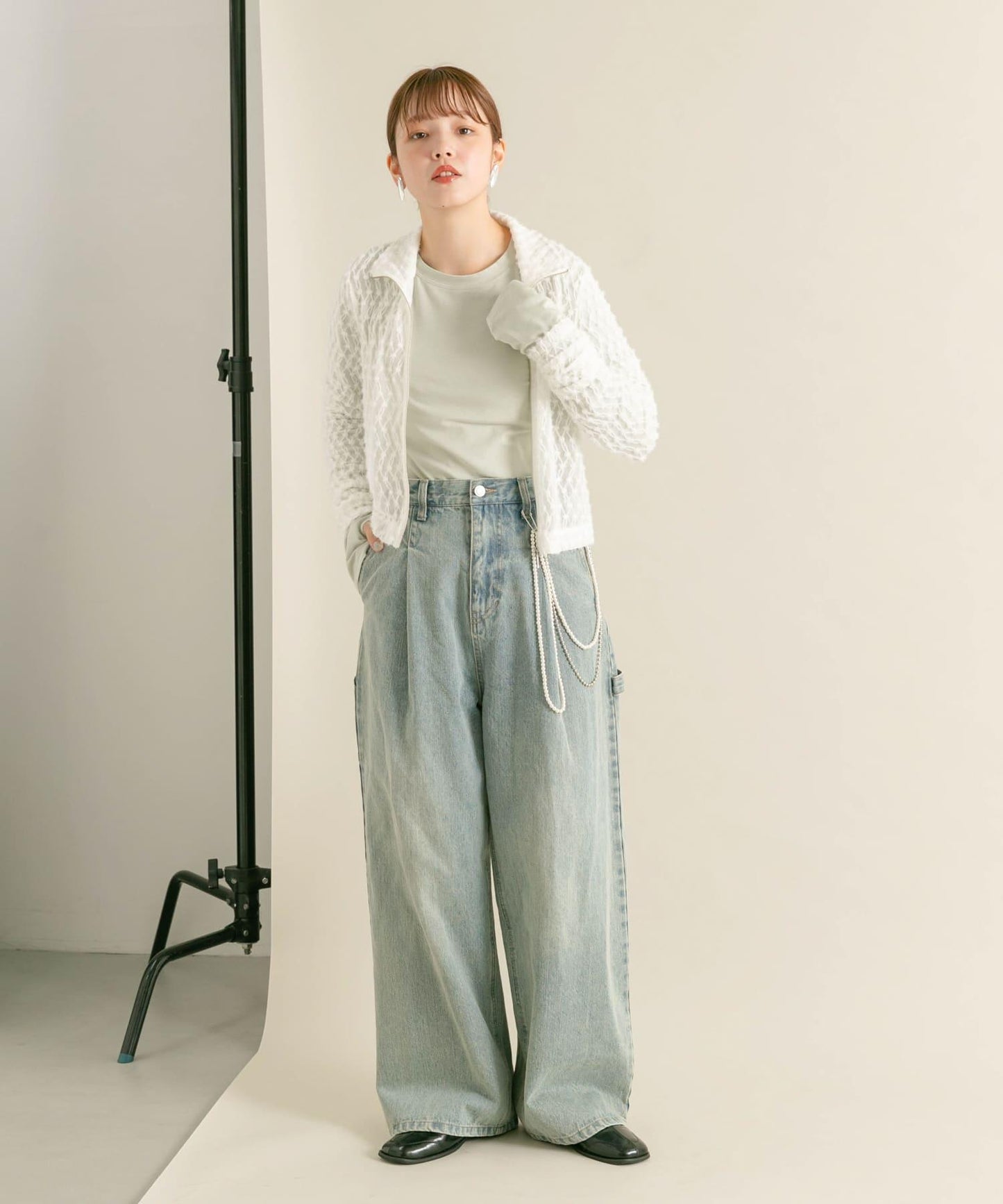 前拉鍊羽毛長袖T恤