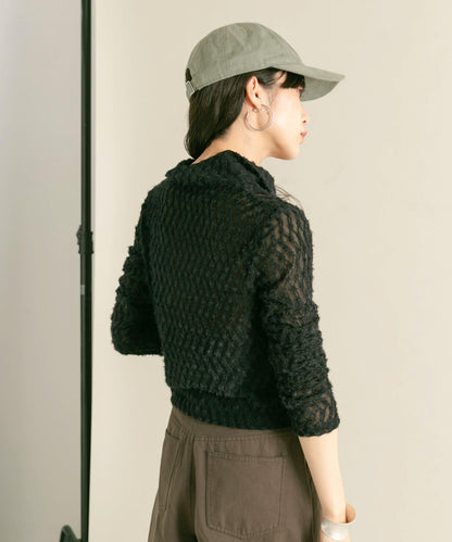 前拉鍊羽毛長袖T恤