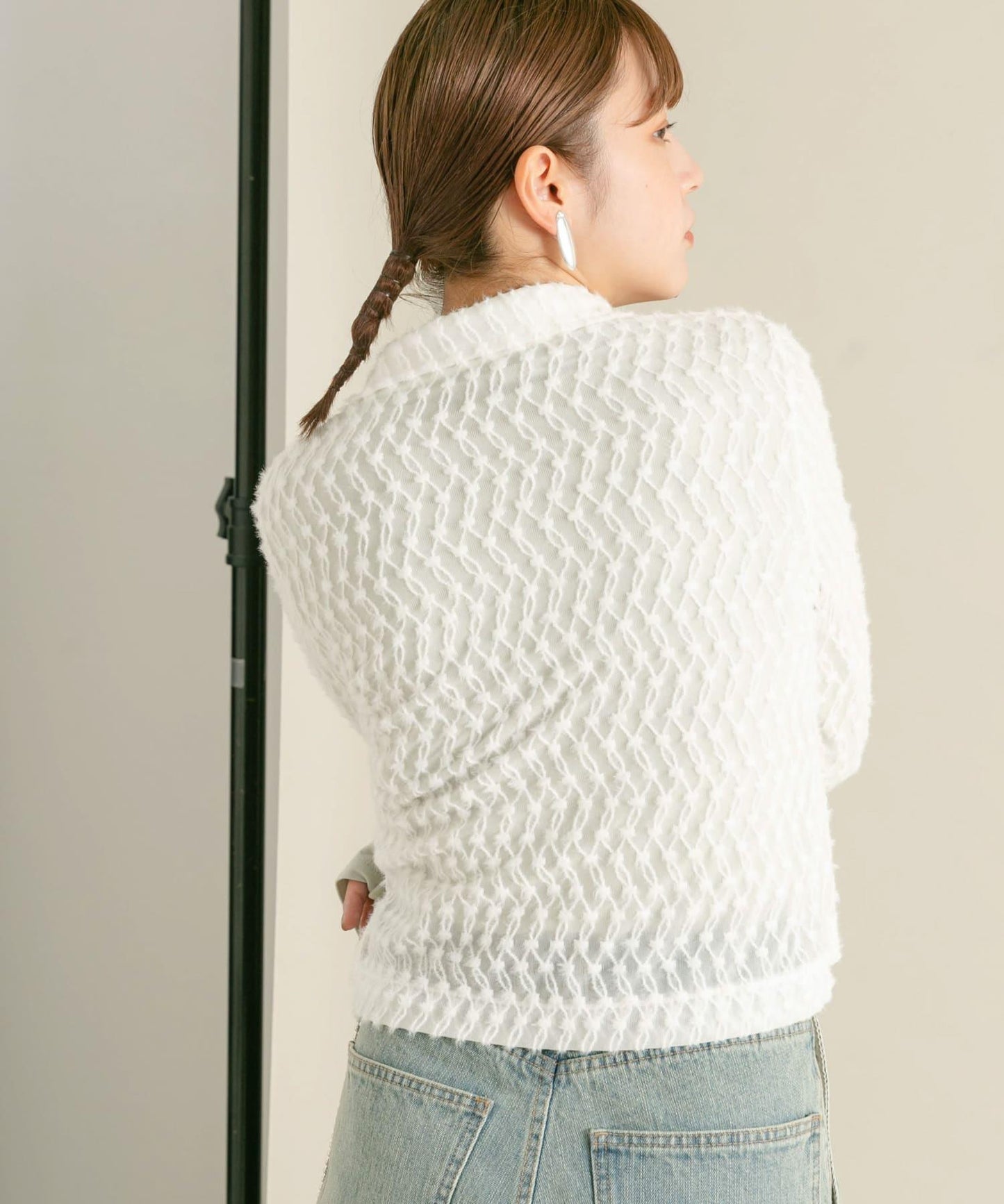 前拉鍊羽毛長袖T恤