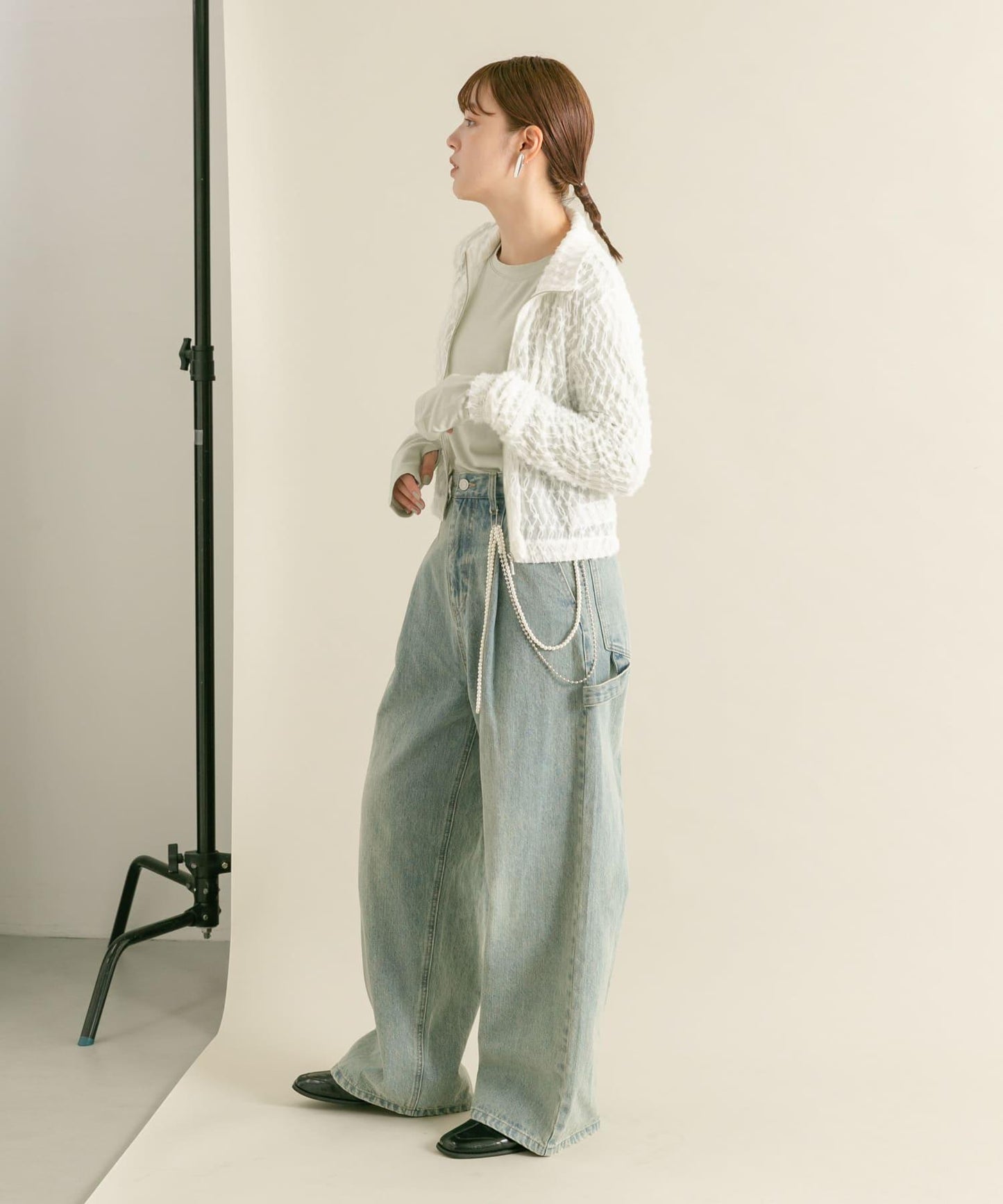 前拉鍊羽毛長袖T恤