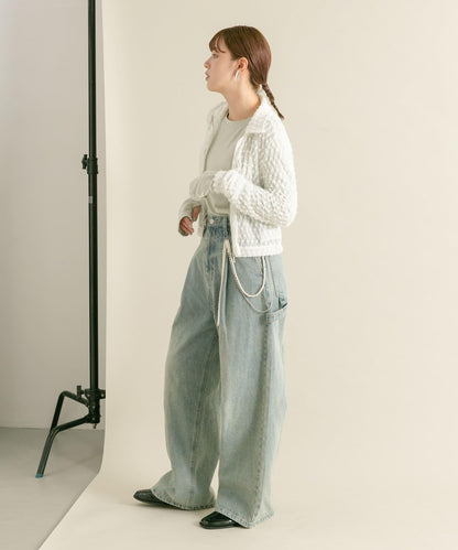 前拉鍊羽毛長袖T恤