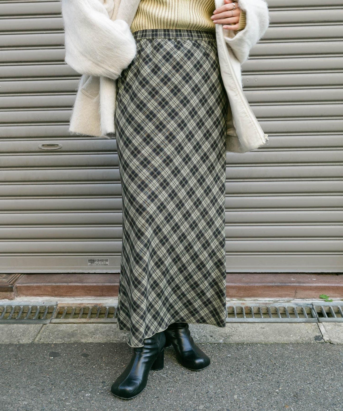 格紋窄身半身裙（帶內襯）