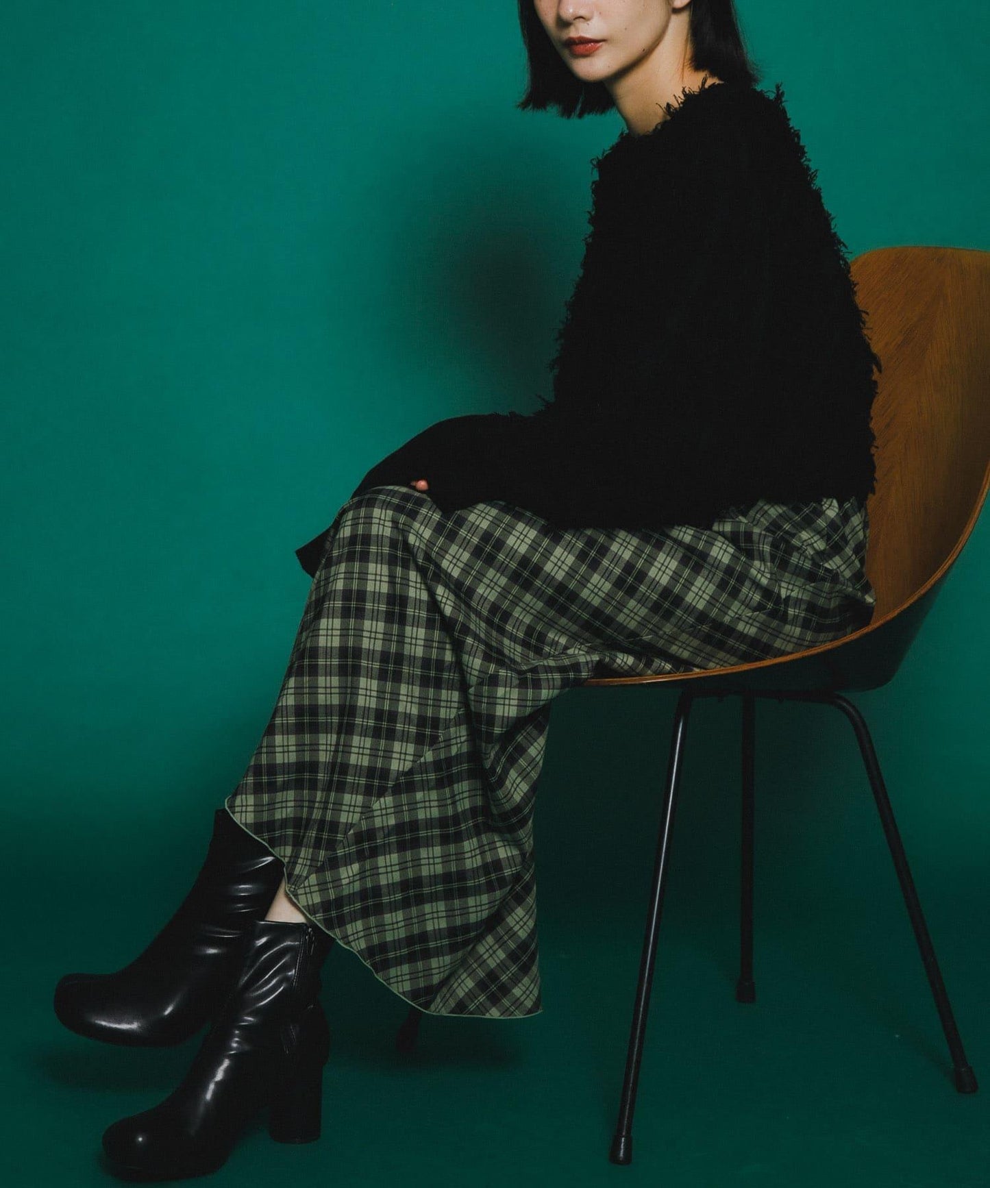 格紋窄身半身裙（帶內襯）