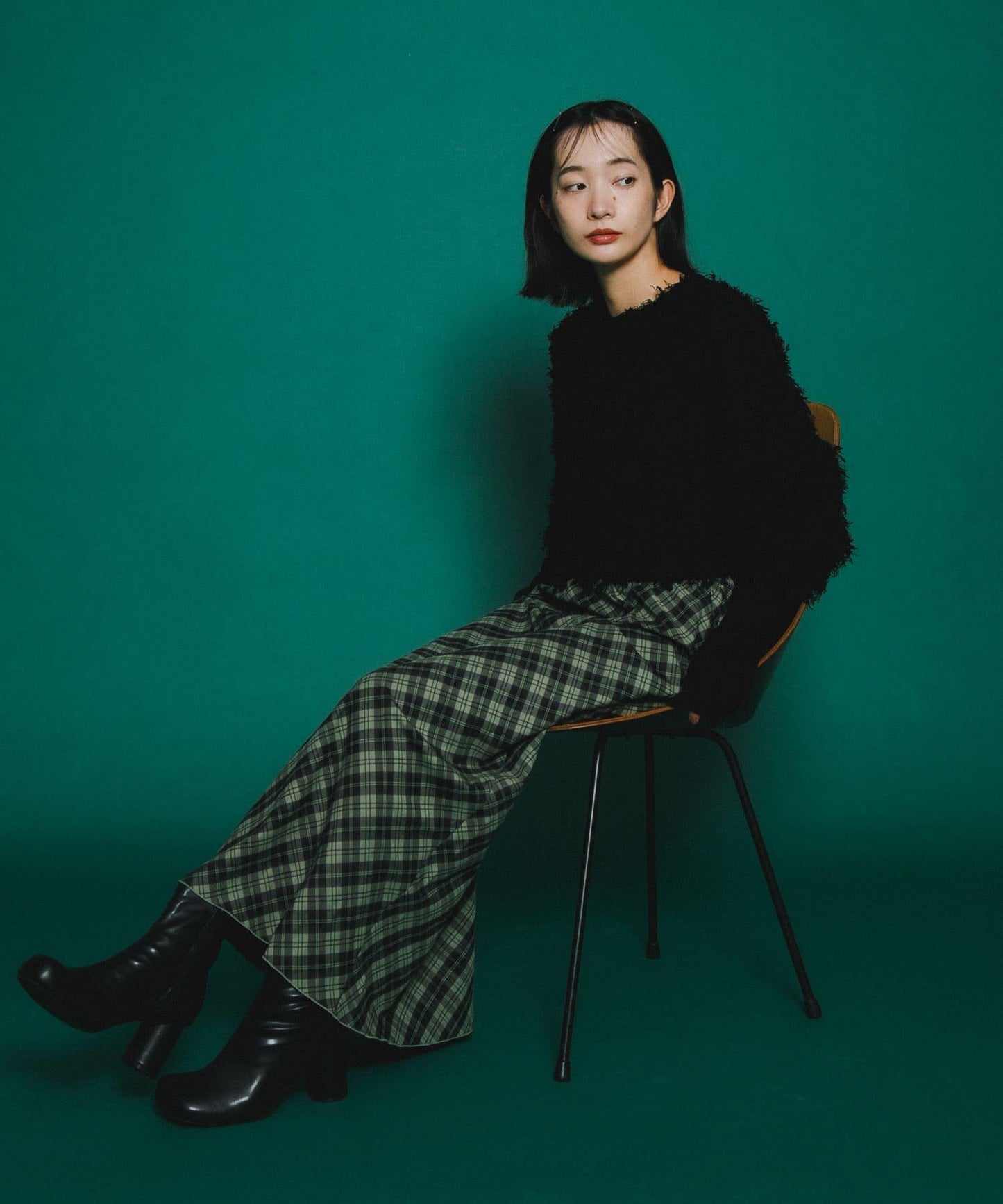 格紋窄身半身裙（帶內襯）