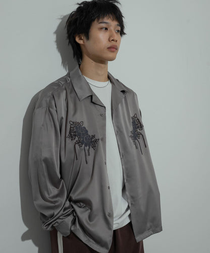 植物刺繡長袖襯衫