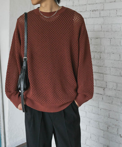 可水洗透視網紗圓領針織衫