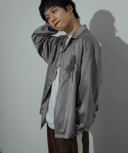 植物刺繡長袖襯衫