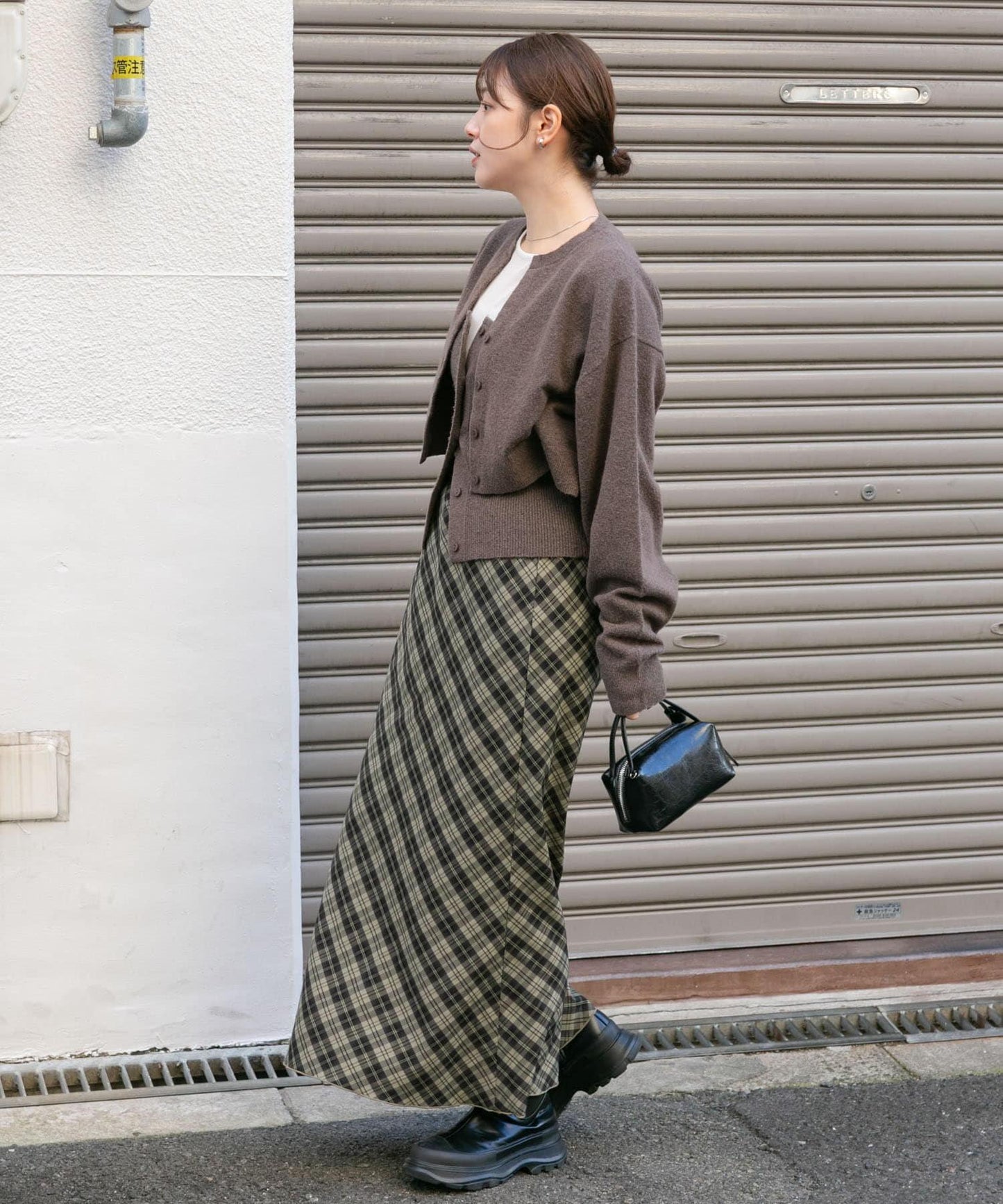 格紋窄身半身裙（帶內襯）