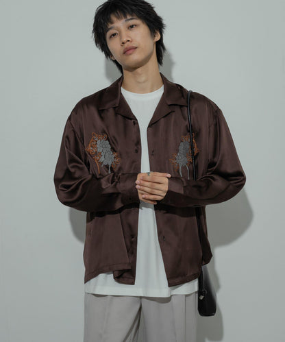 植物刺繡長袖襯衫