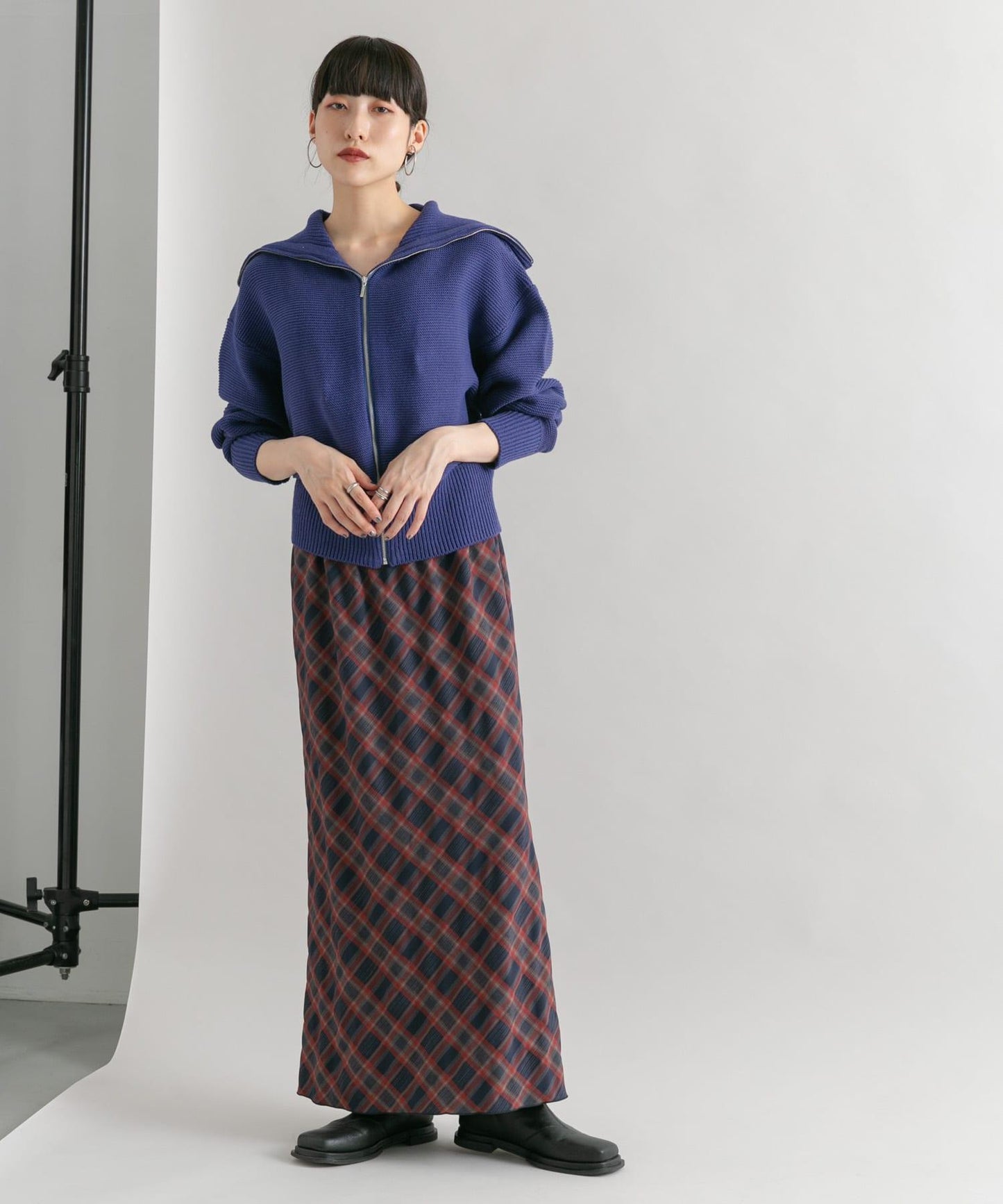 格紋窄身半身裙（帶內襯）