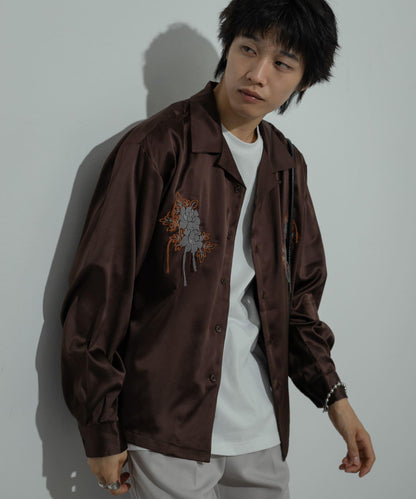 植物刺繡長袖襯衫