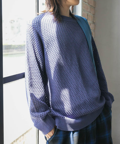 可水洗透視網紗圓領針織衫