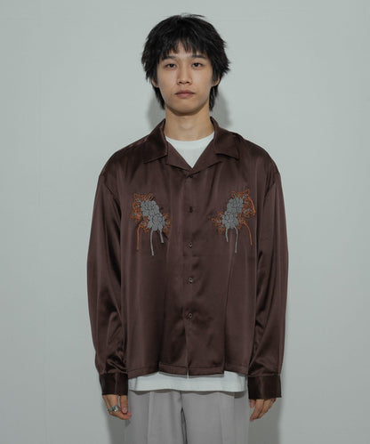 植物刺繡長袖襯衫