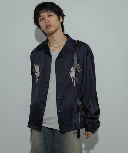 植物刺繡長袖襯衫