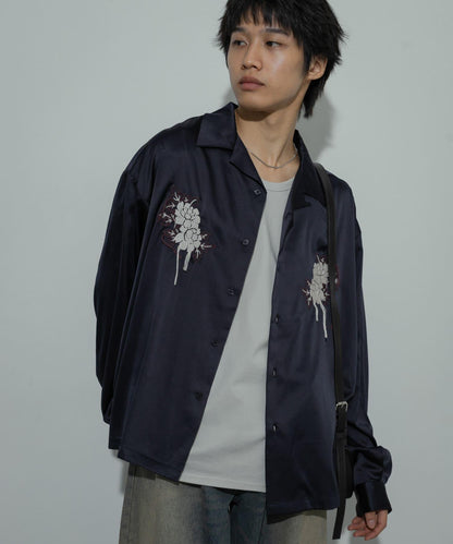 植物刺繡長袖襯衫