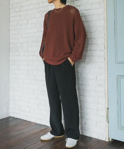 可水洗透視網紗圓領針織衫