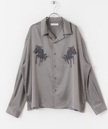 植物刺繡長袖襯衫