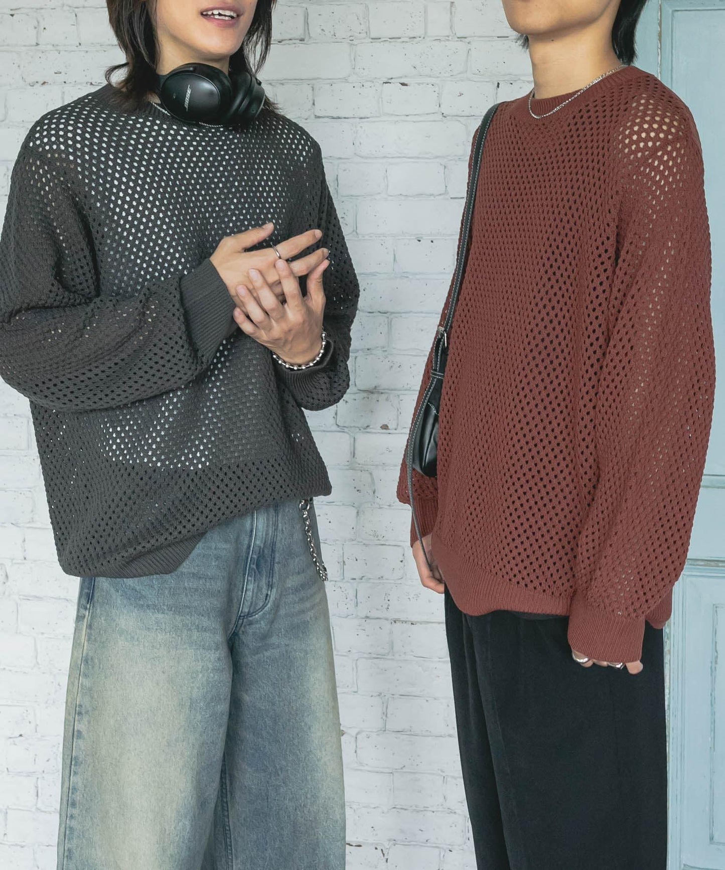 可水洗透視網紗圓領針織衫