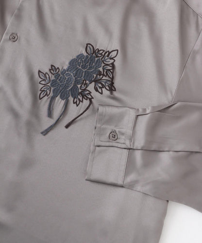 植物刺繡長袖襯衫